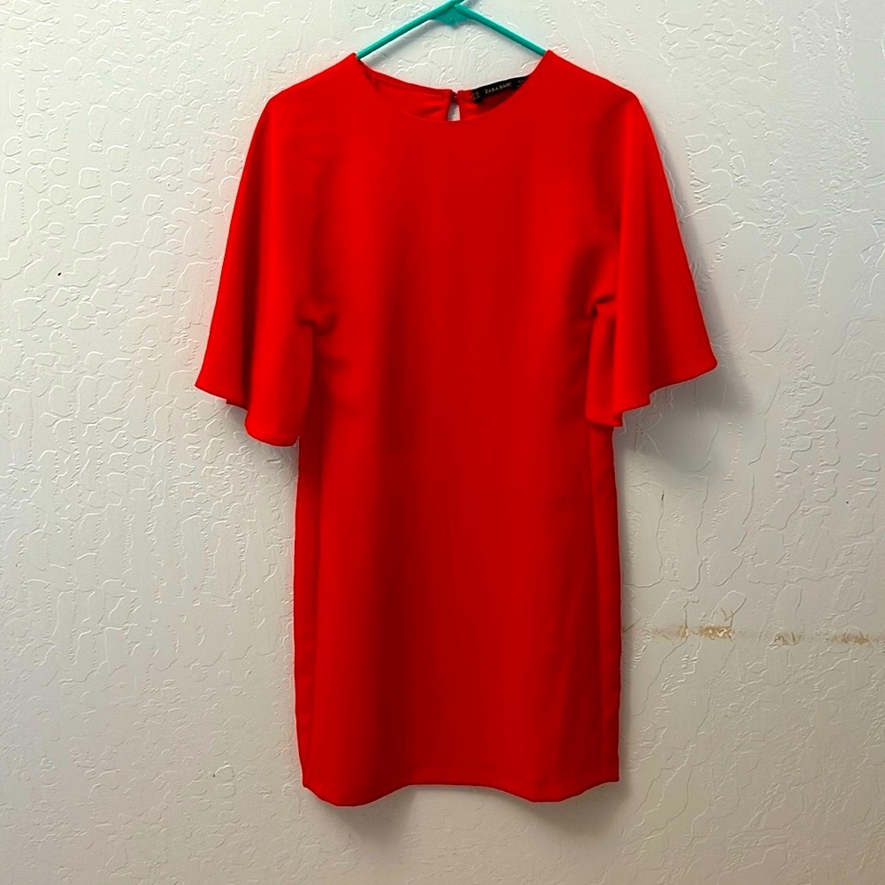 Zara Basic Red Wide Cape Sleeve Mini Dress